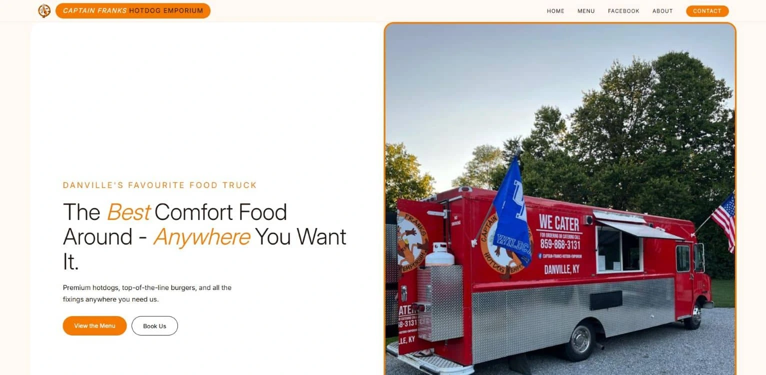 Captain Franks Hotdog Emporium website design, a Danville, KY food truck client of Out Shine Web Design